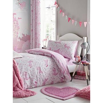 Catherine Lansfield Folk Unicorn Toddler Duvet Cover Set - Pink, Pink