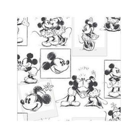 Disney Mickey &amp Minnie Sketch Wallpaper, Black/White