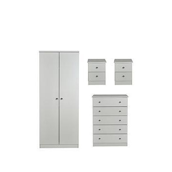 Swift Verve Ready Assembled 4 Piece Package - 2 Door Wardrobe, 5 Drawer Chest And 2 Bedside Chests