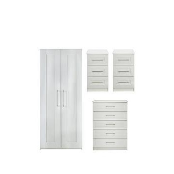 Frodsham Ready Assembled 4 Piece Package - 2 Door Wardrobe, 5 Drawer Chest And 2 Bedside Chests