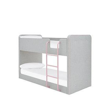 New Charlie Fabric Bunk Bed With Mattress Options (Buy And Save!) - Grey/Pink - Bed Frame Only