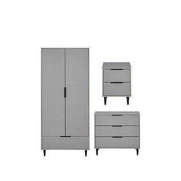Ashley Childrens 3 Piece Package - 2 Door, 1 Drawer Wardrobe, 3 Drawer Chest And 2 Drawer Bedside Chest - Grey