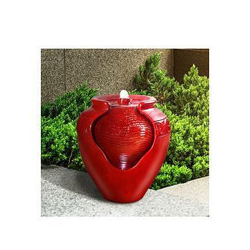 Teamson Home Water Fountain Indoor Conservatory Garden Red With Lights