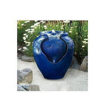 Teamson Home Water Fountain Indoor Conservatory Garden Blue With Lights