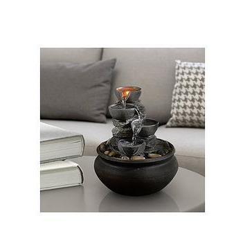 Teamson Home Water Table Top Fountain Indoor Grey Ornament With Lights Pt-Tf0001-Uk
