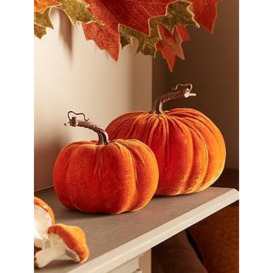 Heaven Sends Set Of 2 Velvet Pumpkin Autumn/Halloween Decorations - 20/16 Cm