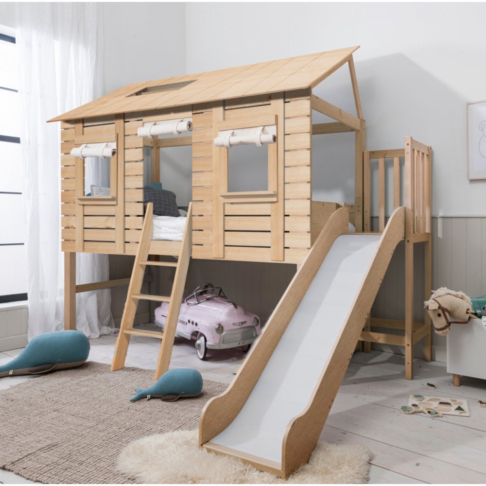 Christopher Treehouse Midsleeper Bed with Slide & Underbed in Natu