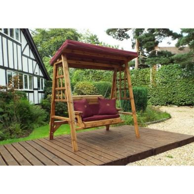 Dorset Garden Swing Seat by Charles Taylor - 2 Seats Burgundy Cushions