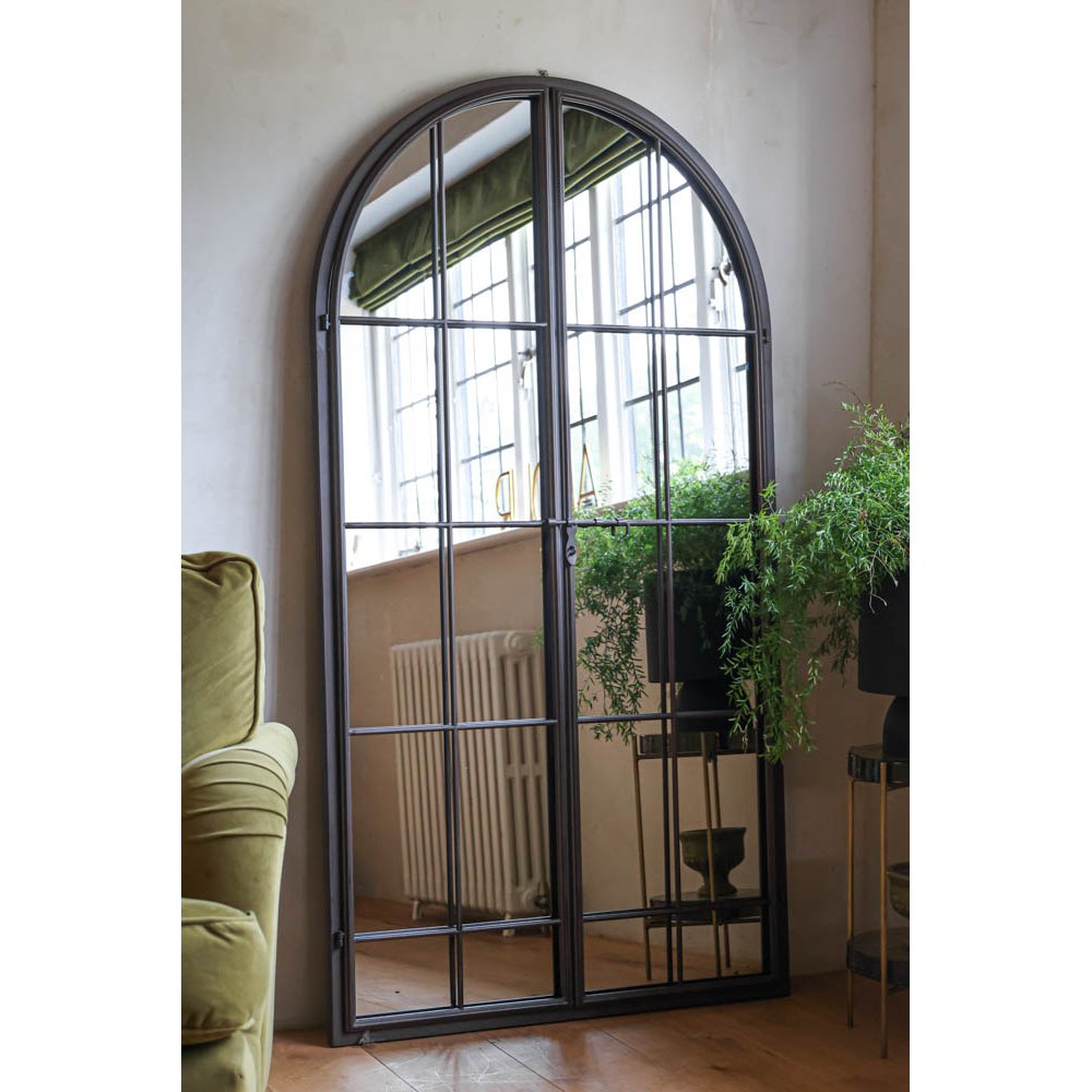 Tall Arch Indoor/Outdoor Window Pane Mirror With Opening Doors by ...