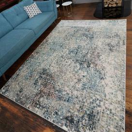 Soft Modern Blue Distressed Abstract Bedroom Rugs - Riviera