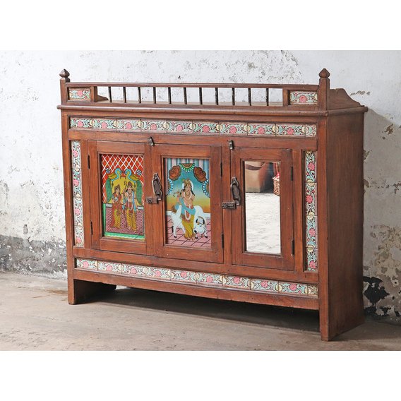 Ornate Antique Indian Sideboard Brown