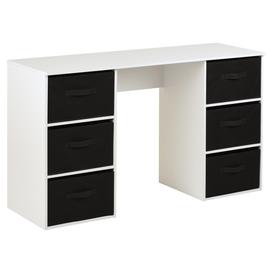 Hartleys Kids White Storage Desk & 6 Handled Box Drawers - Black
