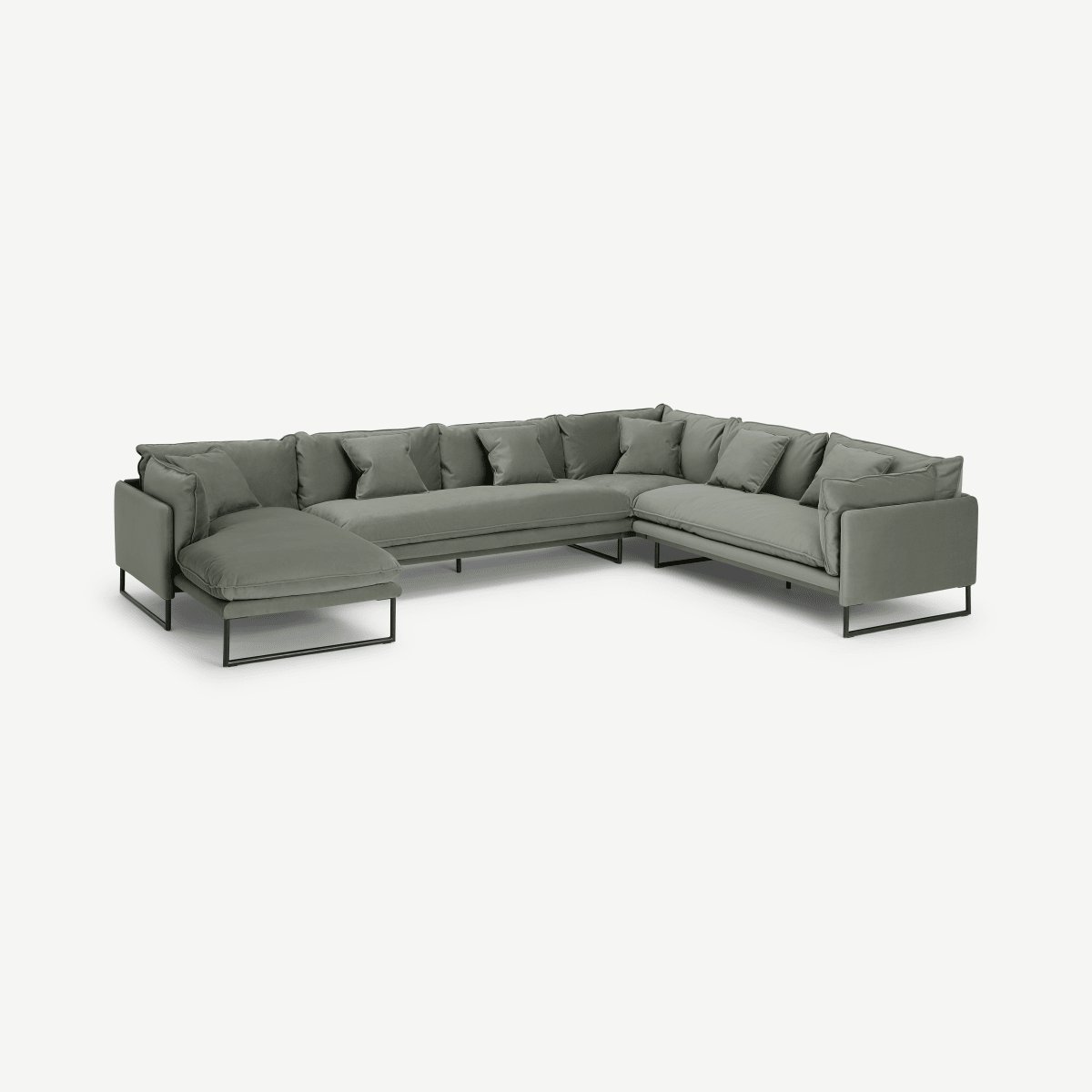 Malini Left Hand Facing Full Corner Chaise End Sofa, Sage Green Recycled Velvet