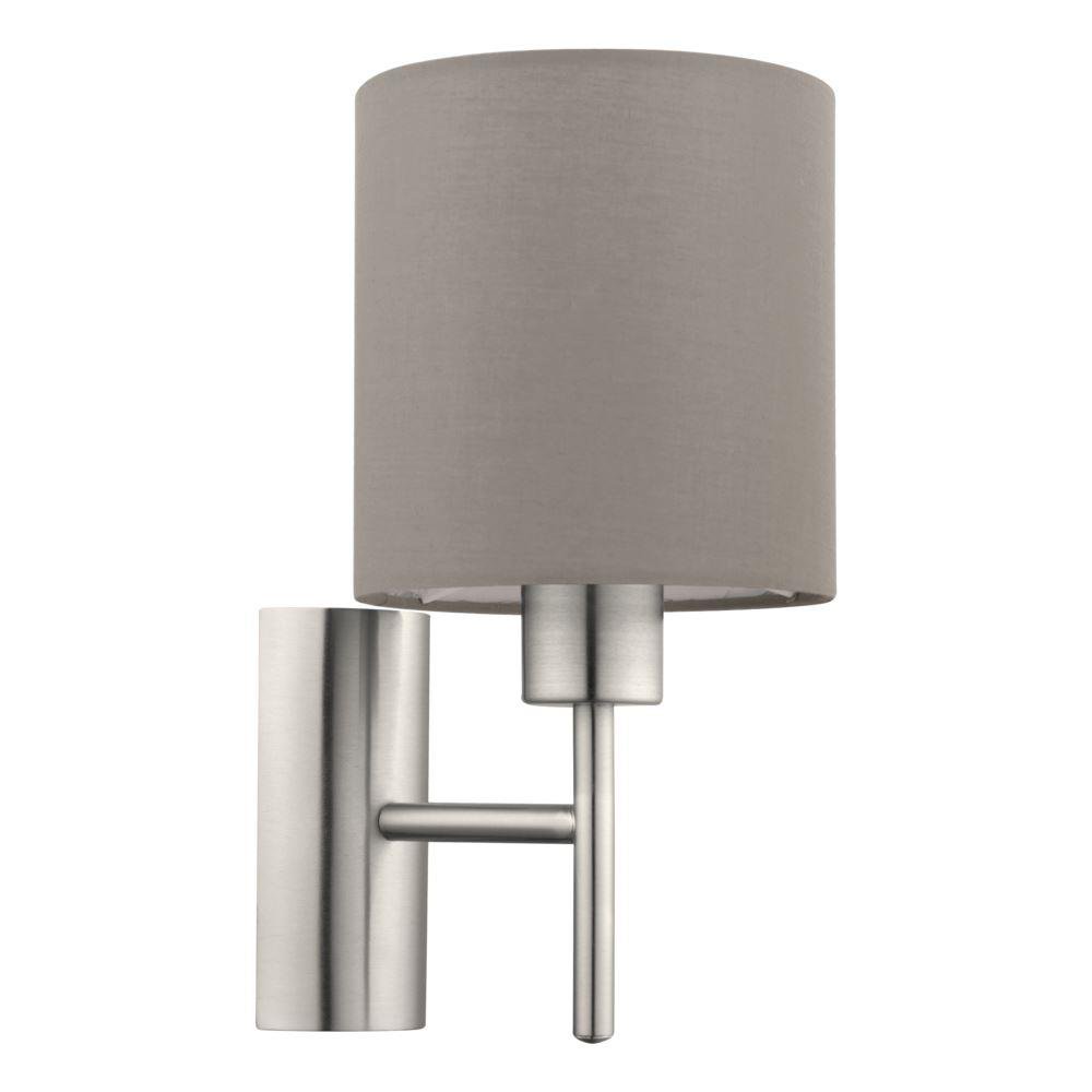 Eglo 94925 Pasteri One Light Wall Light In Satin Nickel With Taupe Fabric Shade