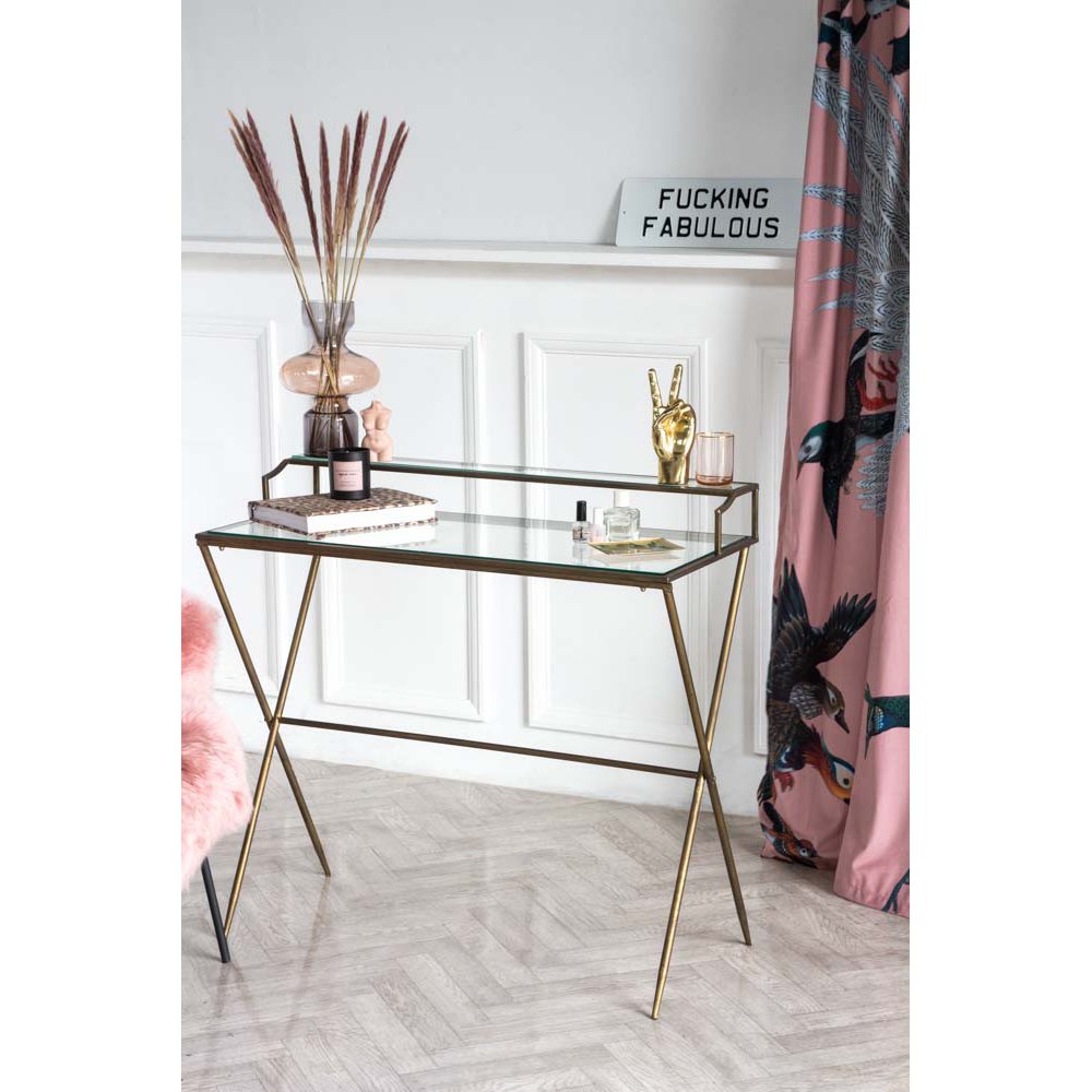 Glass Desk/Dressing Table With Antique Gold Frame
