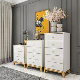 Post-Modern White Cabinet Tempered Glass Chest with 4 Drawers in Medium