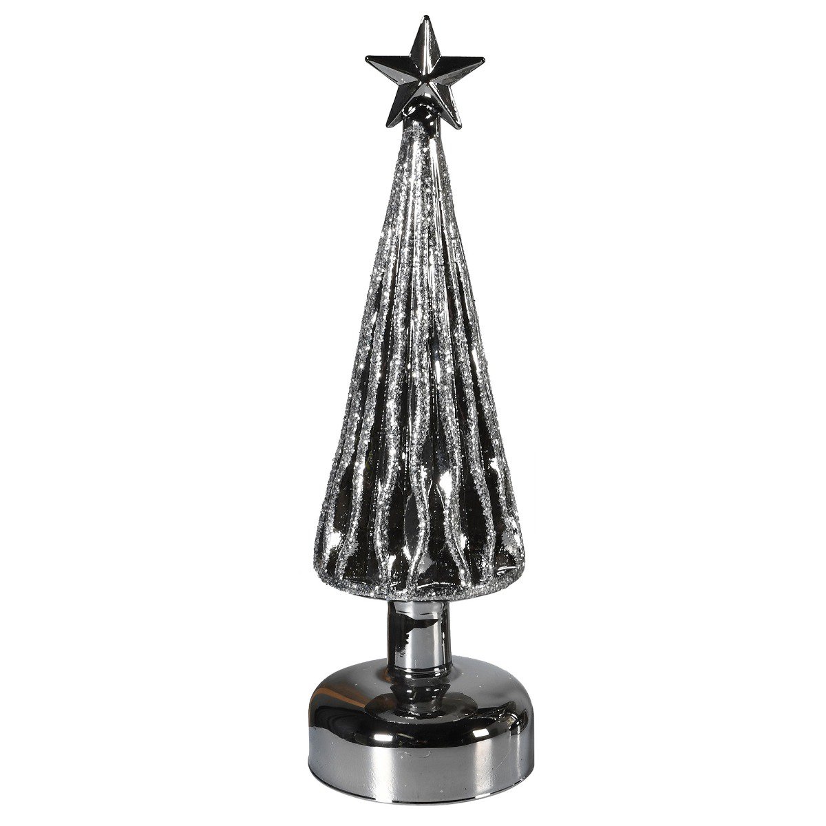 Lit Silver Glass Christmas Tree