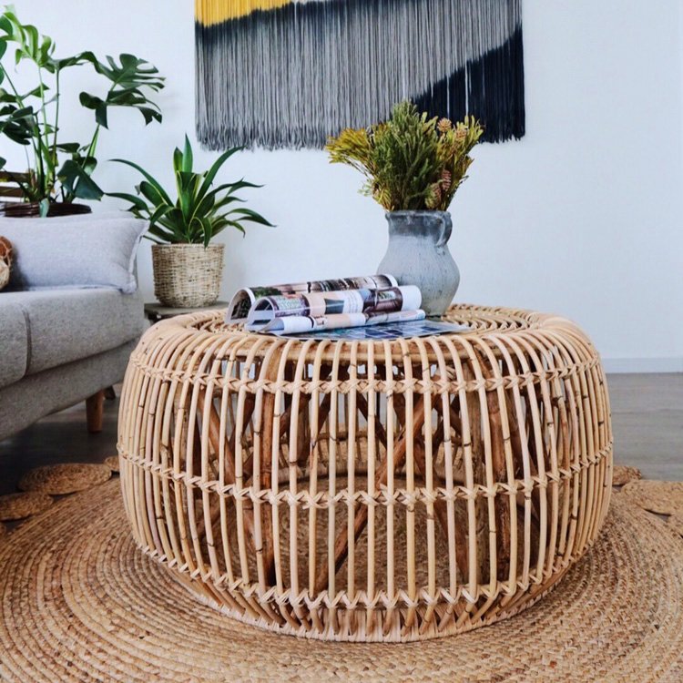 850mm Boho Rattan Coffee Table Cocktail Table in Cottage Design