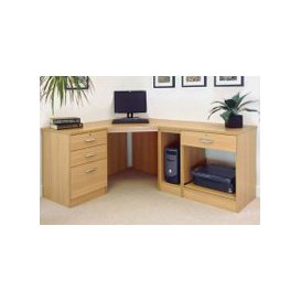 Small Office Corner Desk Set With 3+1 Drawers, Printer Shelf & CPU Unit (Classic Oak)
