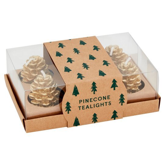 Tesco Christmas X6 Pinecone T/Light Forest Greens