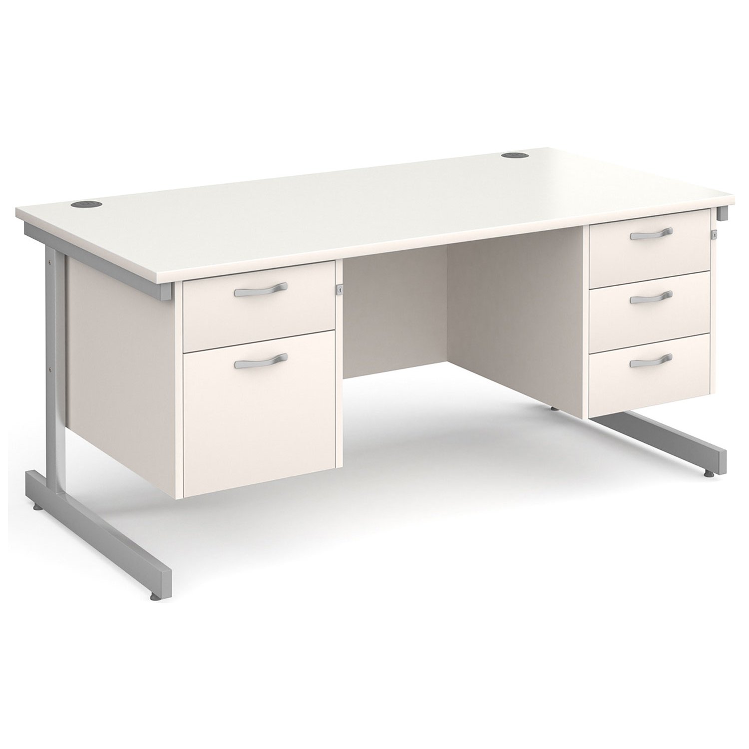 All White C-Leg Executive Desk 2+3 Drawers , 160wx80dx73h (cm)
