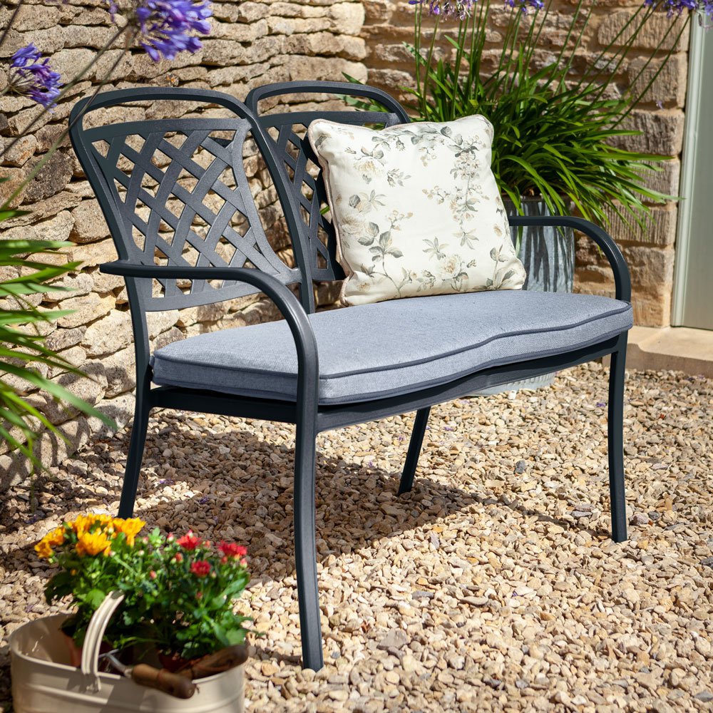 Hartman Berkeley 2 Seater Garden Bench With Cushion – Antique Grey/Platinum