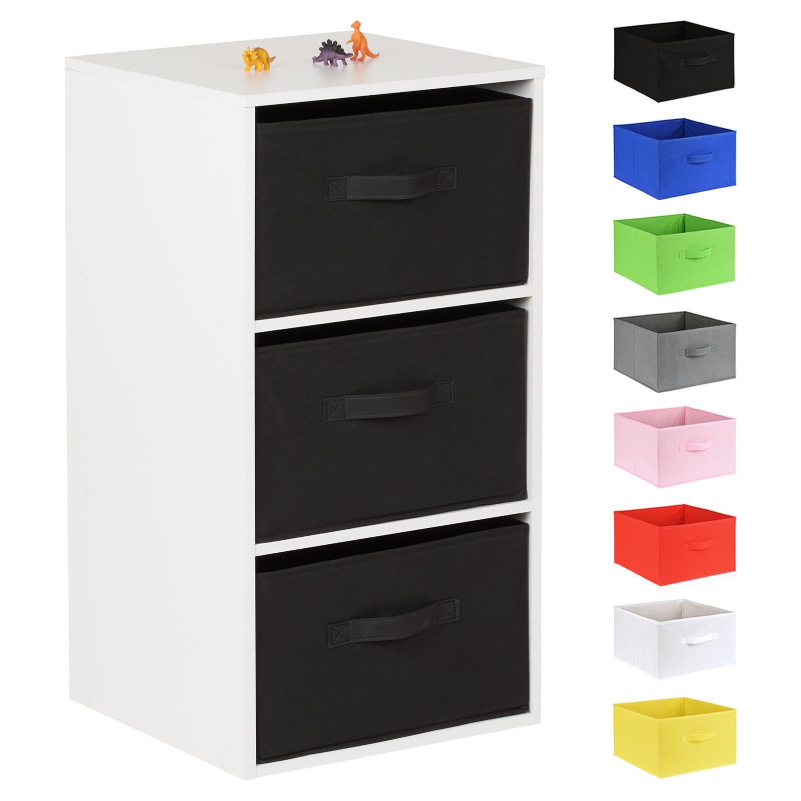 Hartleys White 3 Cube Kids Storage Unit & 3 Handled Box Drawers - Black