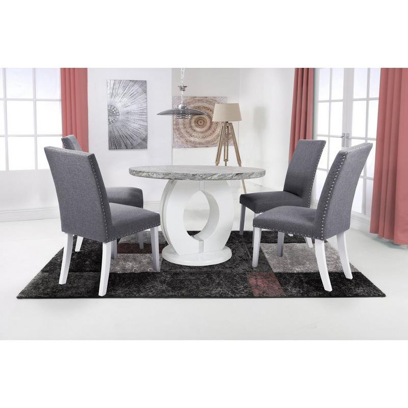 Grey Marble Effect 5 Piece Round Dining Set with Randall Chairs by ...