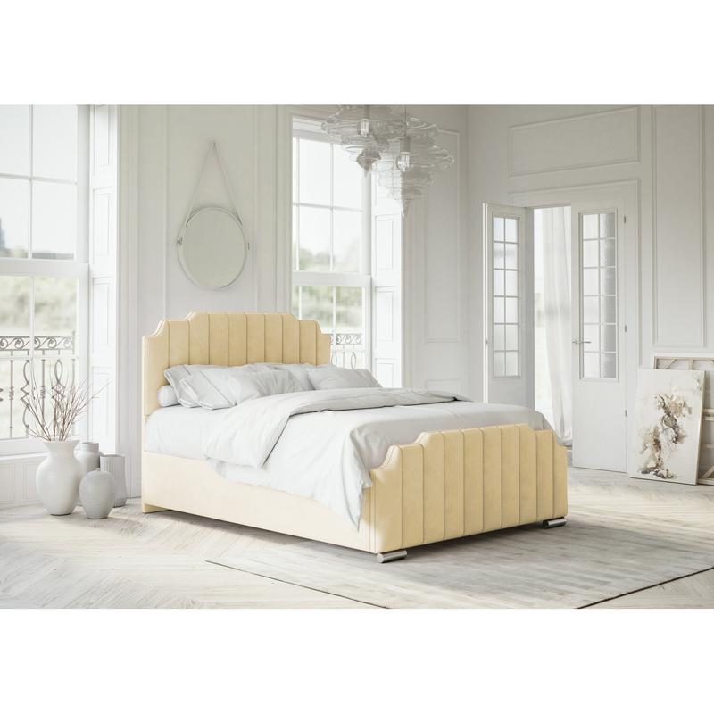 Manhattan Modern Crushed Velvet and Chrome Bed Cream Crushed Velvet