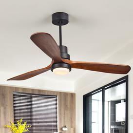 1320mm LED Ceiling Fan Light with 3 Blades & Glass Shade & Remote Control Black & Walnut