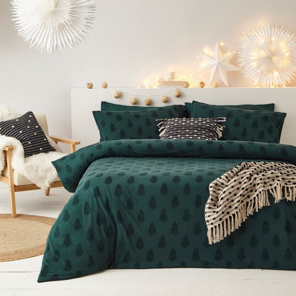 Dunelm furn. Tufted Tree Green 100% Cotton Duvet Cover and Pillowcase Set, Size: Double Green