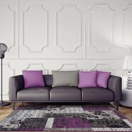 Purple Grey Modern Patchwork Bedroom Rugs - Milan - 80cm x 150cm