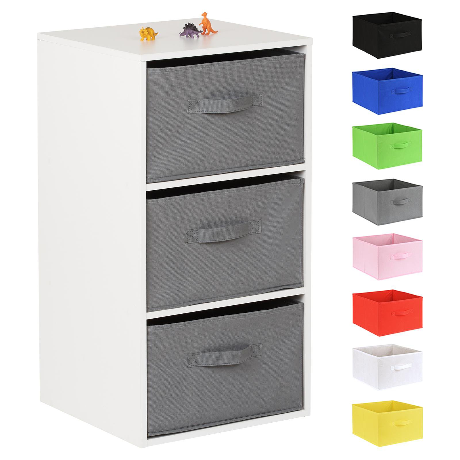 Hartleys White 3 Cube Kids Storage Unit & 3 Handled Box Drawers - Grey