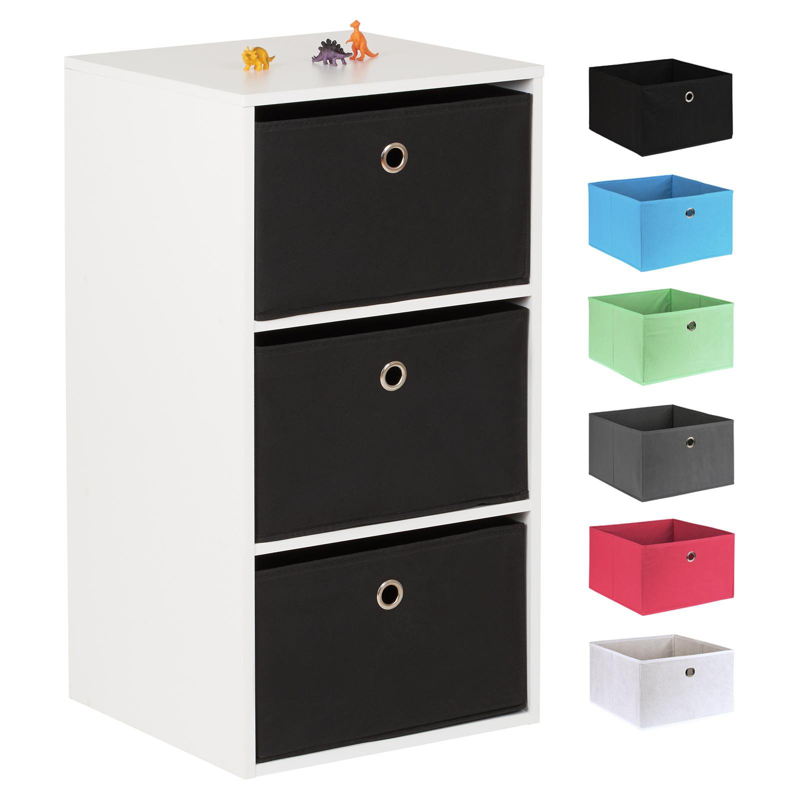 Hartleys White 3 Cube Kids Storage Unit & 3 Easy Grasp Box Drawers - Black