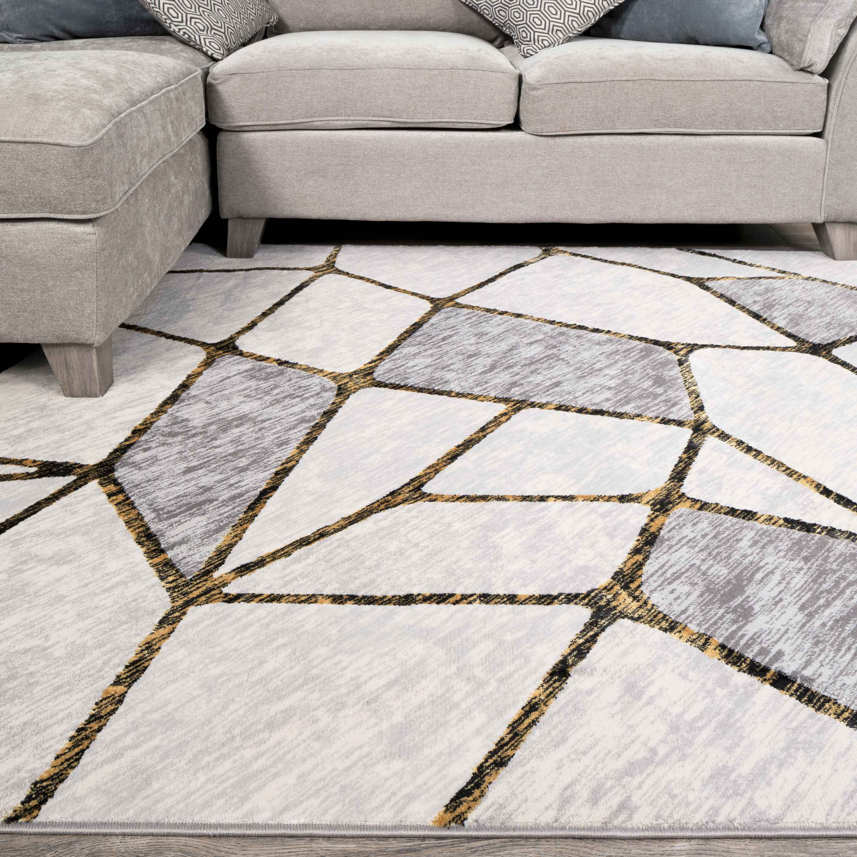 Modern Gold Abstract Mosaic Living Room Rugs - Hatton