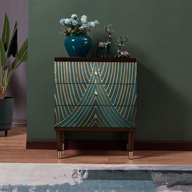 Novel Blue Cabinet Gold-Painted 3-Drawer Chest in Small