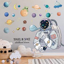 Spaceman Wall Stickers Astronaut Spaceship Planet DIY Art Vinyl Wall Decals, LINYAPRY Cartoon Spaceman Cosmonaut Art Decorations for Kids Boys Bedroom Playing Room (Astronaut5) - Brand New