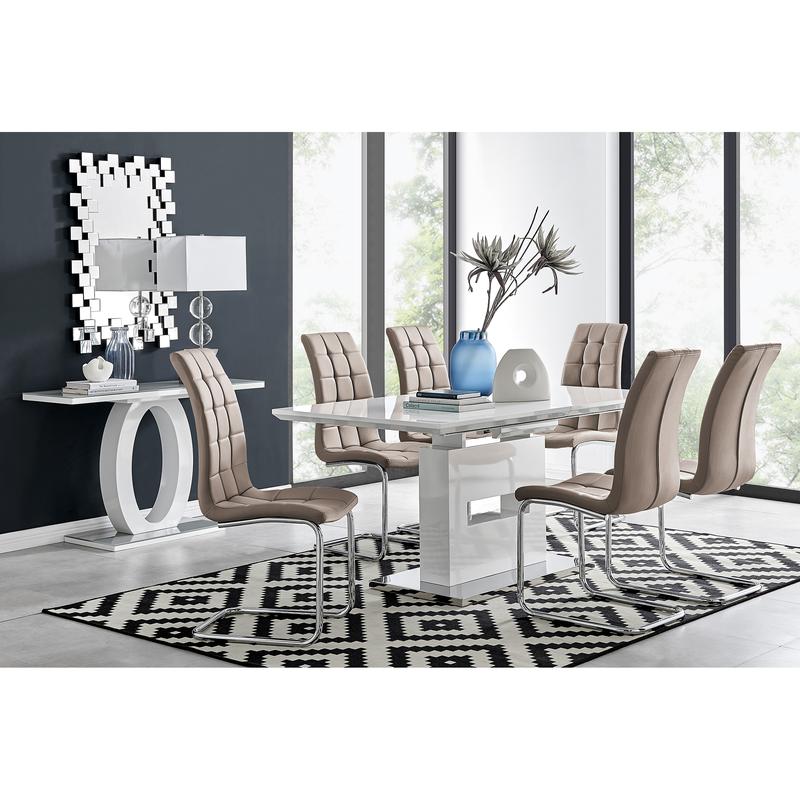 "Arezzo Large Extending Dining Table and 6 Cappuccino Murano Chairs