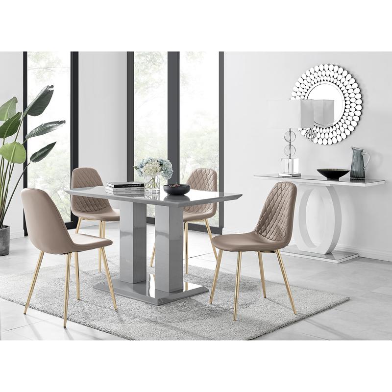 Imperia 4 Modern Grey High Gloss Dining Table And 4 Cappuccino Beige
