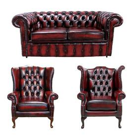 Wyaconda Chesterfield 3 Piece Leather Sofa Set