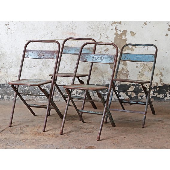 Metal Vintage Folding Chairs - Blue Brown Medium