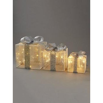 Very Home Set Of 3 Light Up Christmas Parcels - White/Silver