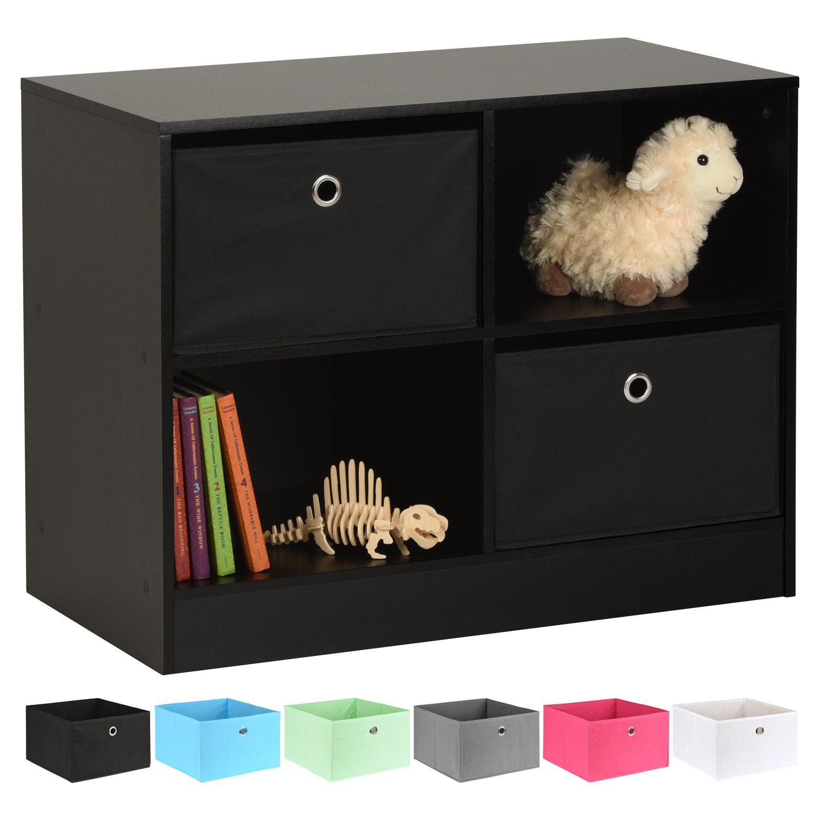 Hartleys Black 4 Cube Kids Storage Unit & 2 Easy Grasp Box Drawers - Black