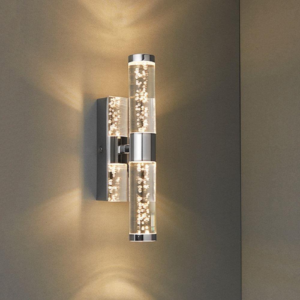 Endon 72612 Essence 2 Light Wall Light In Chrome And Clear Acrylic With Bubbles
