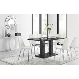 Imperia 6 Black Dining Table and 6 White Corona Silver Leg Chairs