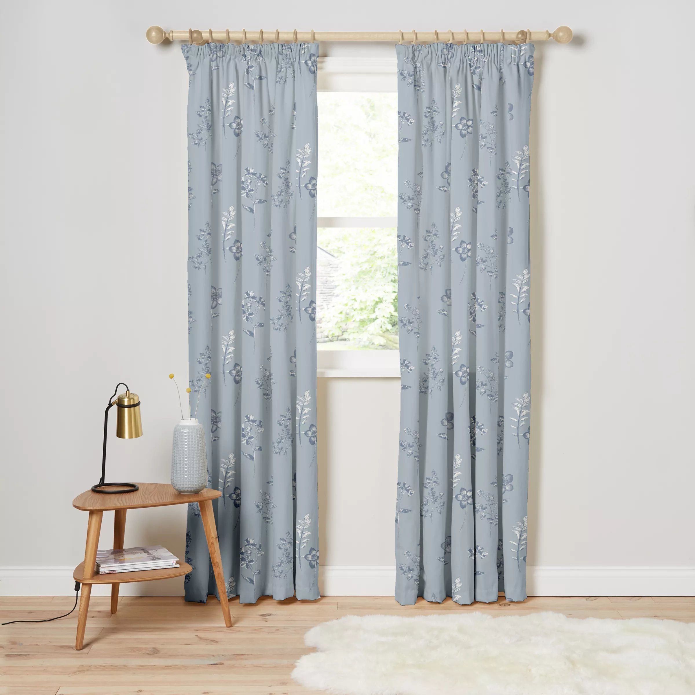 John Lewis & Partners Mabel Pair Blackout Lined Pencil Pleat Curtains, Ice Blue