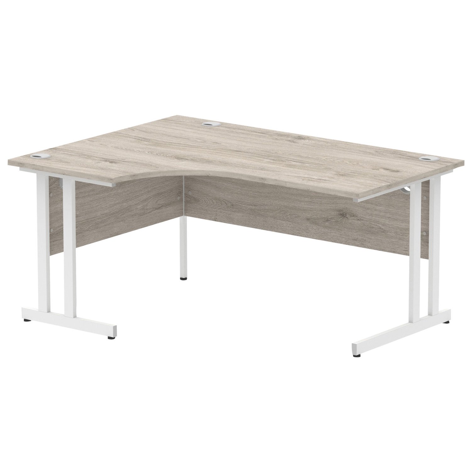 Vitali C-Leg Left Hand Ergonomic Desk (White Legs), 160wx120/80dx73h (cm), Grey Oak