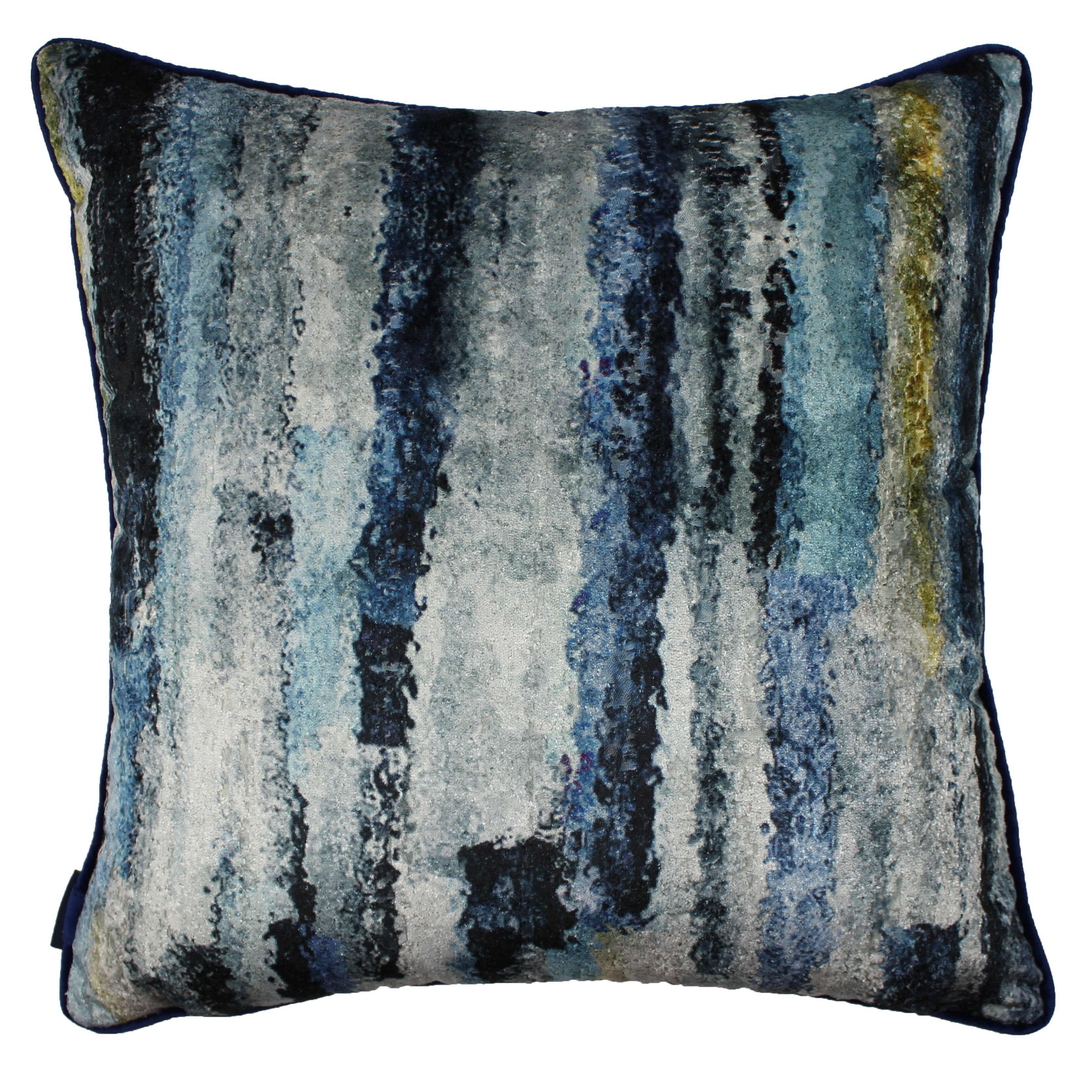 Aura Navy Blue Printed Velvet Cushions, Polyester Filler / 43cm x 43cm