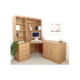Small Office Corner Desk Set With 3 Drawers, Cupboard & Hutch Bookcases (Classic Oak)