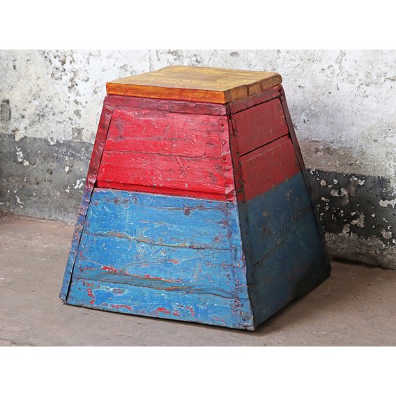 Wooden Vintage Stool - Painted Multi